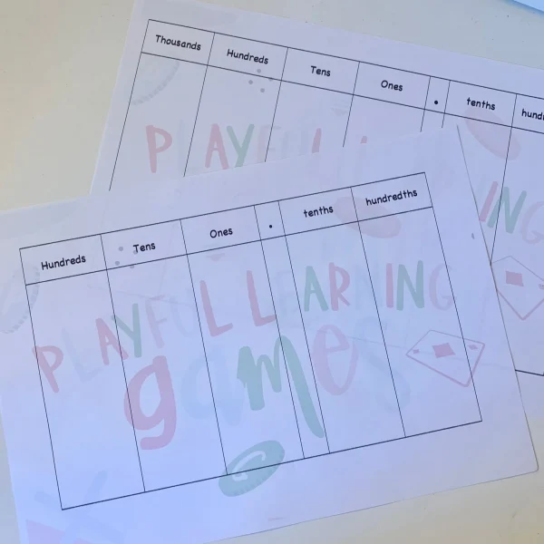 Place Value Charts Playful Learning Games